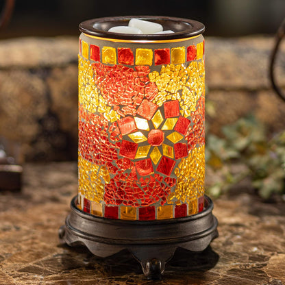 Wall Plug-In Wax Warmer for Scented Wax Mosaic Glass Ruby and Gold Electric Home Fragrance Warmer for Essential Oils Candle Wax Melts and Tarts Scent Warmer Night Light